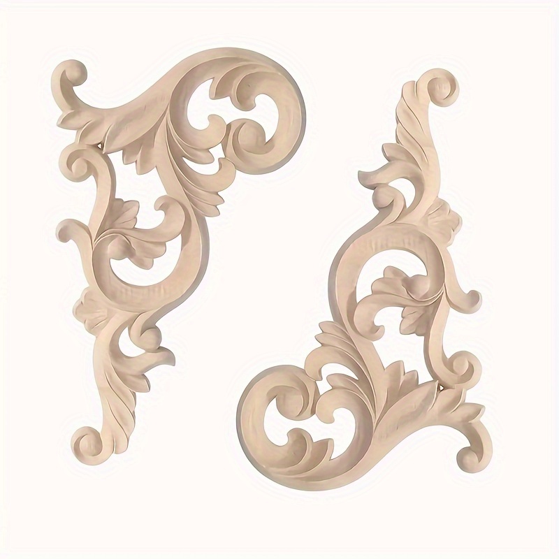 

2 Packs Of Wooden Carved Flower Decorations For Wardrobe Doors, Exquisite