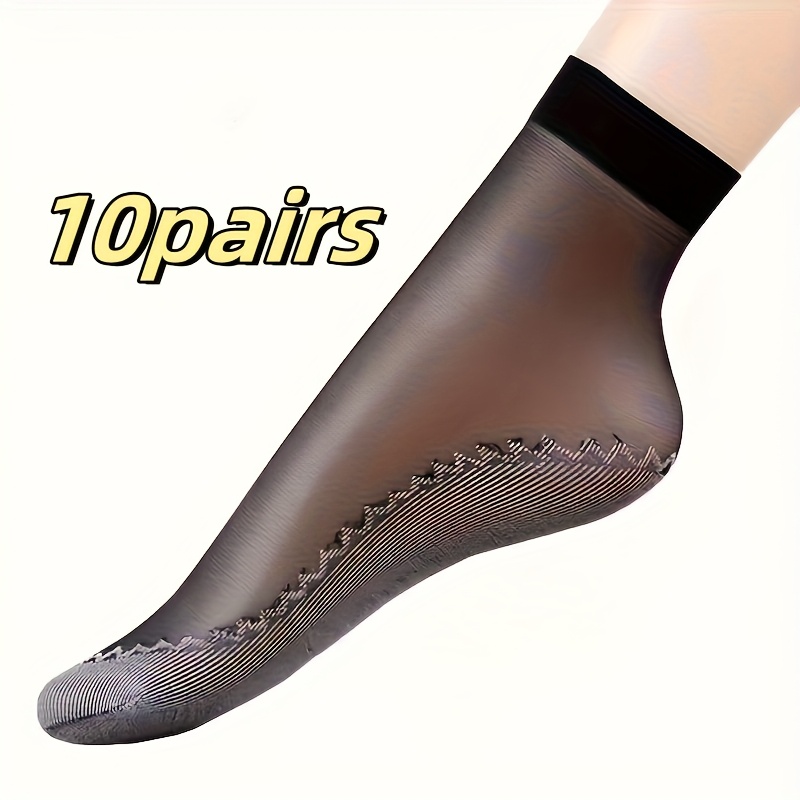 TEMU 10 Pairs Of Elastic Thin Tights, Velvet Short Socks, Women's Transparent Ultra-thin Mesh Anti-slip Bottom Socks