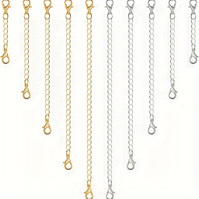 Image of Golden And Silvery 5 Types Each 1= 10pcs Set Metal Necklace And Bracelet Extension Chains - Durable, Adjustable Size From 2 Inches To 6 Inches - Perfect For Making