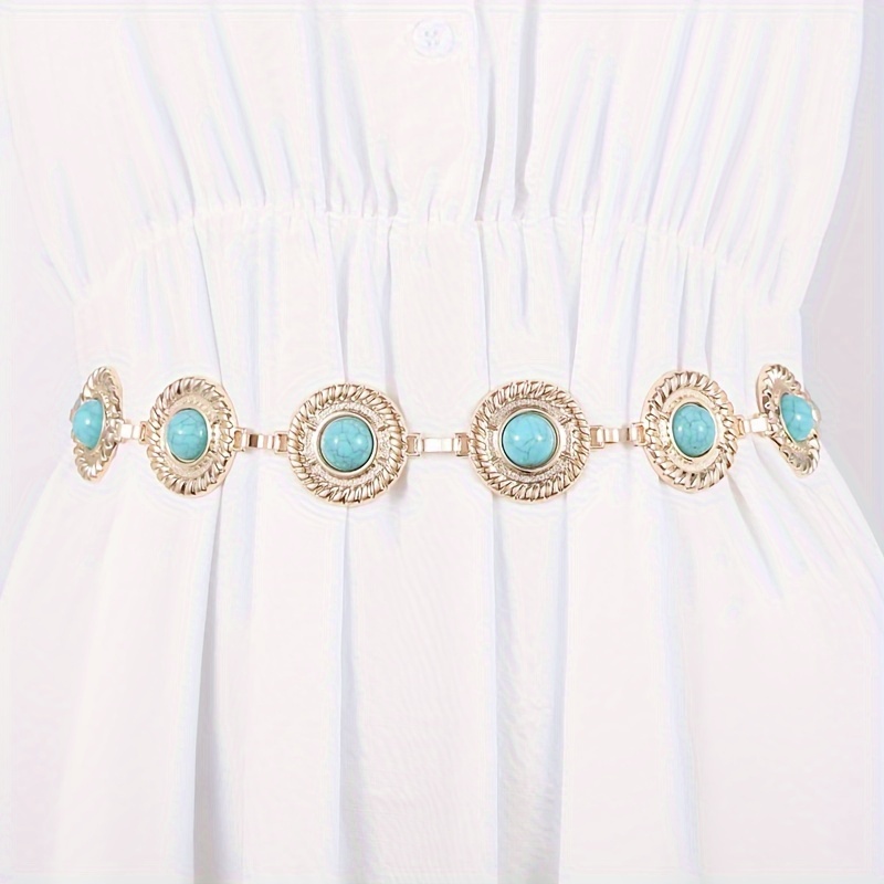 2-tlg. Western Concho Gürtel Set - Gold Taillenkette Boho Style Verstellbar