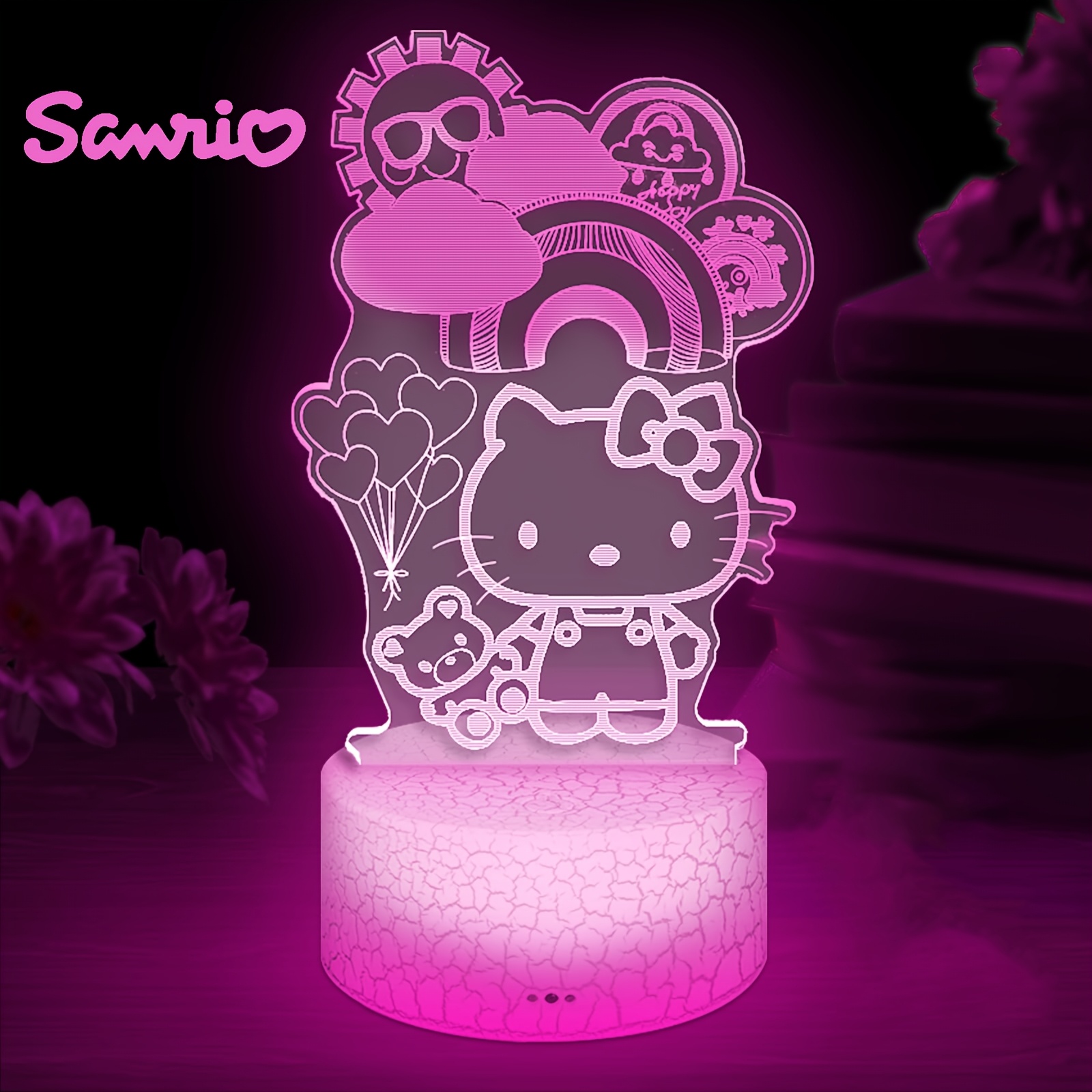 TEMU Hello Kitty Night Light | 16 Colors 3d Illusion Table Lamp With Touch & Remote Control | Kawaii Anime Led Light | Cute Desk Lamp For Artwork