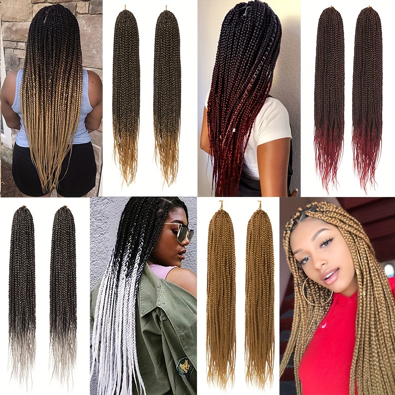 3  synthetic crochet box braids 24 inch pre looped for   knotless box braided hair extensions in   and blue gradient for women   braids gradient box braids natural look braids crochet braids details 3
