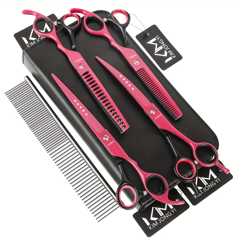 

7.0 Inches Professional Dog Grooming Scissors Set Straight & Thinning & Curved & 4pcs In 1 Set (with Comb)