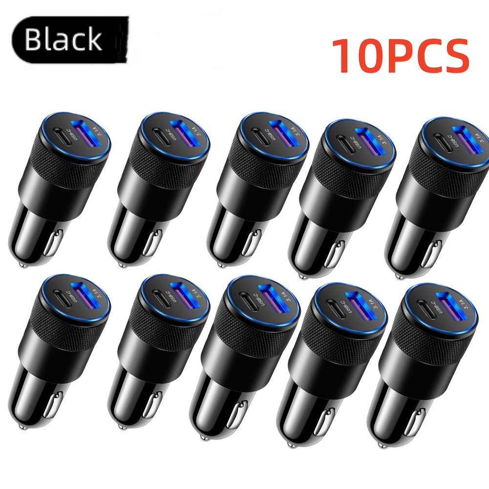 TEMU [2-in-1 Car Fast Charger Block] 2-in-1 Pd + Qc 3.0 Car Charger Block- 1 Usb+1 Type C, Type C Phone Fast Charging Adapter For Iphone