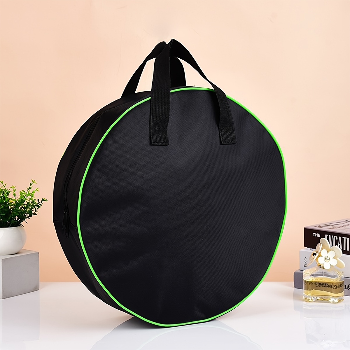 

1 Black Round Tool Storage Bag, Car Charging Cable Storage Bag, Round Cylinder Zipper Bag, Miscellaneous Storage Bag