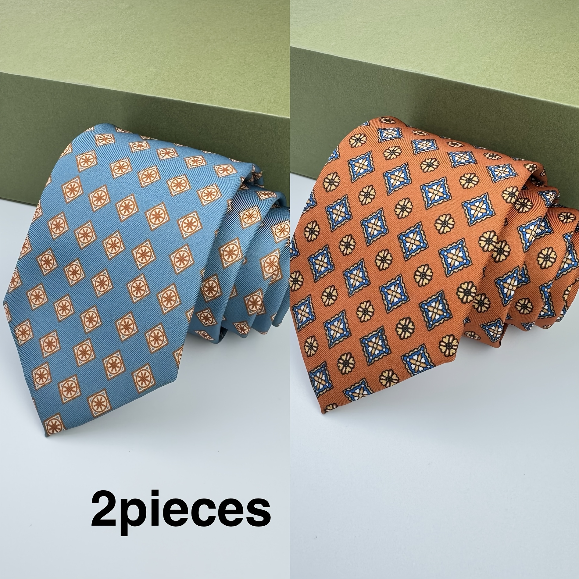 TEMU 2pcs Set Men's Elegant Printed Tie, Geometric Pattern Y Multicolor Necktie, Suitable For Parties, Banquets, Travel, Pairing With Suits, Shirts,