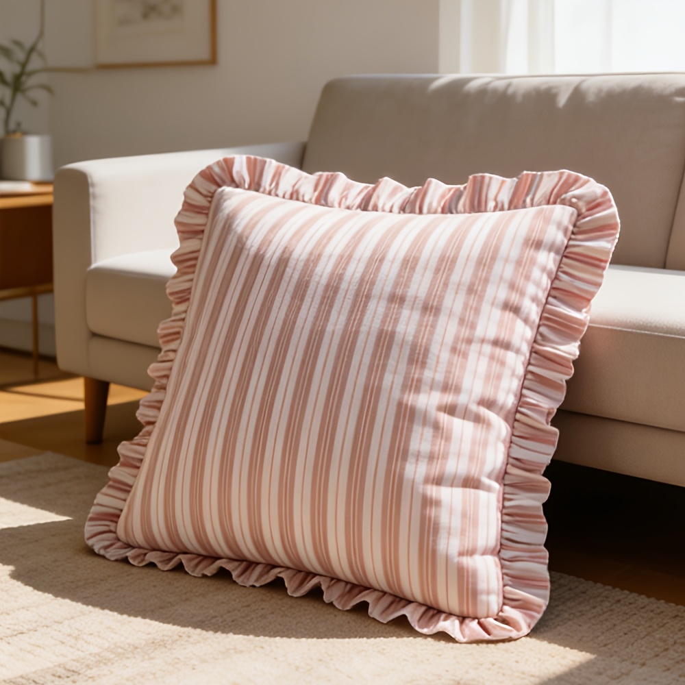 TEMU Striped Pillowcase 53x53 Cm Bohemian Throw Pillow Soft Polyester Pillow Cover Farmhouse Country Decor Cushion Cover For Sofa Room