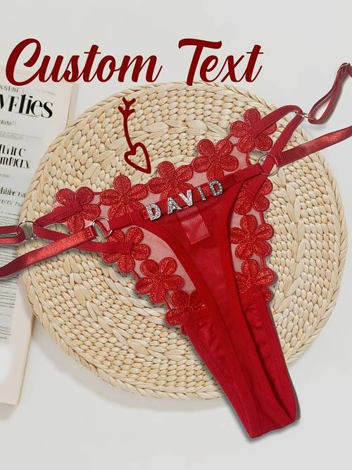 1 custom engraved david red lace g string thong with floral embellishments personalized womens underwear unique gift idea for ideal for spring summer festive gift style with contrast lace trim