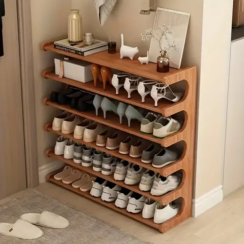 3 5 6 layer desktop storage rack shoe rack space saving design multi layer independent storage rack wood grain easy to assemble self supporting cubic shoe storage rack suitable for dormitories and entrances easy to assemble brown standing shelf