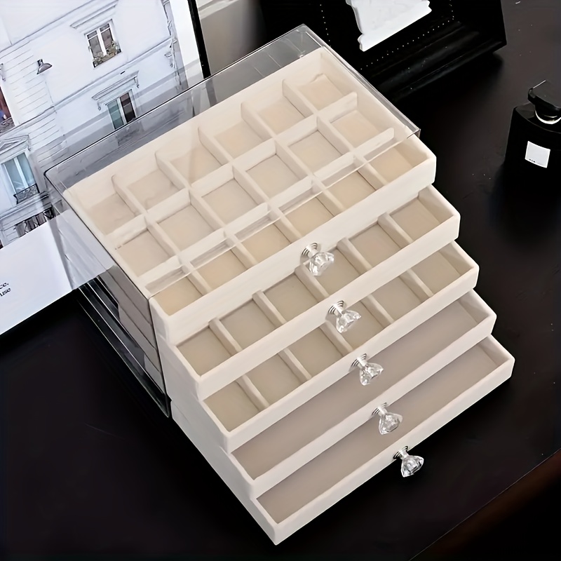 5 tier jewelry organizer box with transparent lid   storage case soft velvet lined compartments for earrings necklaces bracelets rings vanity dressing table or gift box modern   jewelry box vanity accessory   velvet lined   boxes Product details 1