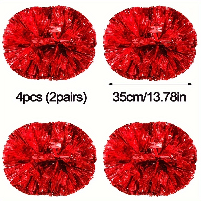 4pcs () Bright Double Head Middle Handle Team Sports Cheerleading Pompoms Color Flowers - Red Rose Series Of Large Style Dance Sports Event Supplies