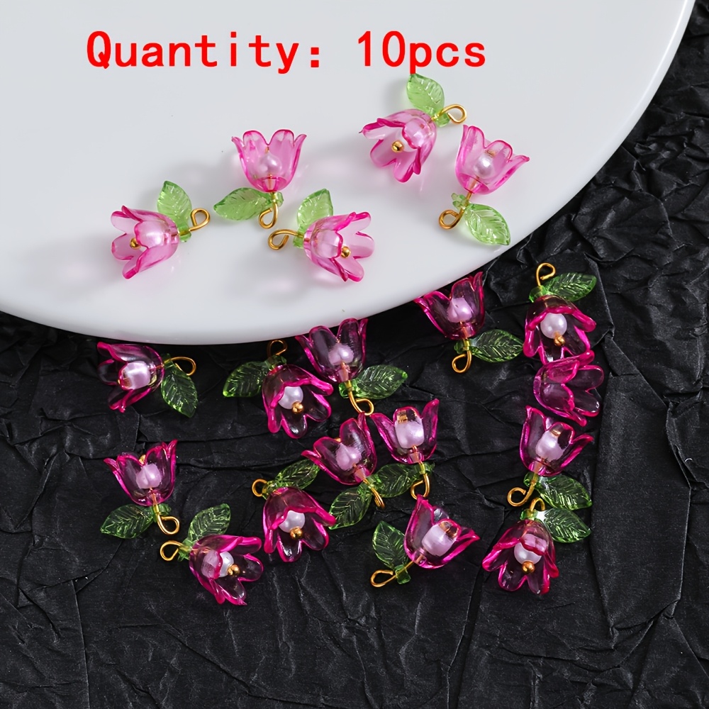 10pcs Set Of Transparent Lily Flower Charms - Pendants For Necklaces, Earrings