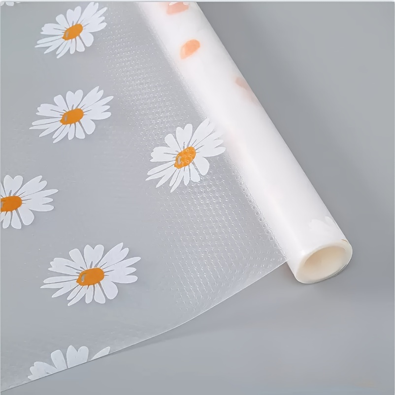 waterproof non slip shelf liner roll plastic daisy pattern dustproof drawer mat for kitchen cabinet refrigerator table pad moisture proof household liner details 0