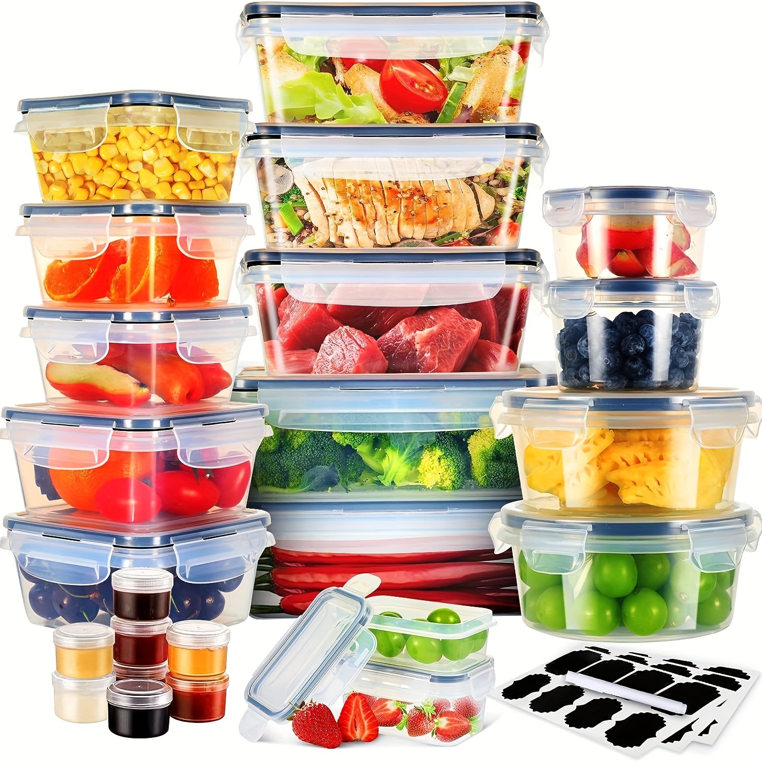 

24pcs Food Storage Containers With Airtight, Plastic Food Containers For Kitchen Storage Organization, 100% Leakproof, Bpa-free Meal Prep Containers With Labels & Marker With Stickers And Pens