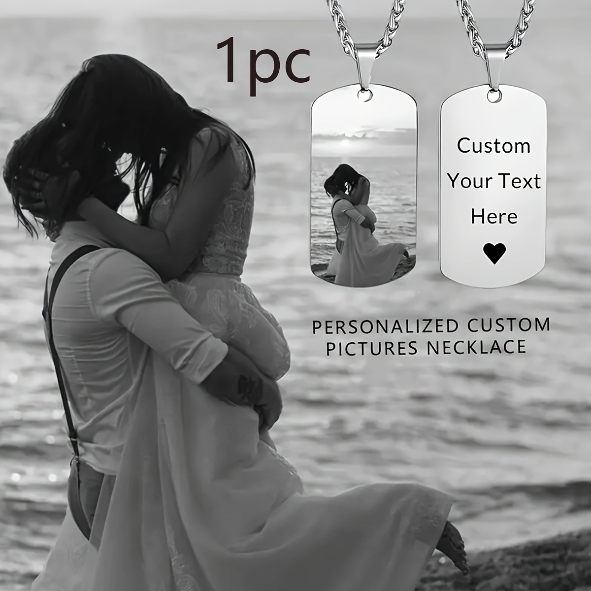 custom mens necklace with personalized photo text engraving dog tag pendant hip hop 304 stainless steel couple necklace for anniversary valentines day mothers day fathers day gift 0