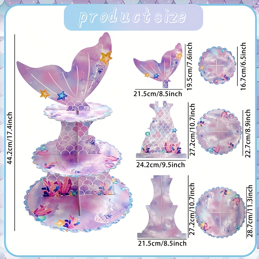Image of 1pc Mermaid Tail Themed Birthday Party Decoration Paper Cupcake Stand With Packaging For Dessert Table Setup, Non-food Contact