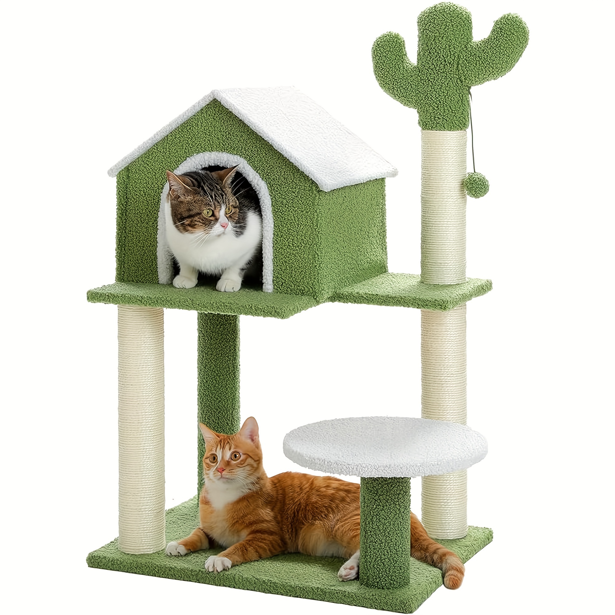 

Cat Tree, 35 Inches, Cactus Scratching Post With Cozy Cat Condo, 3 Levels, White