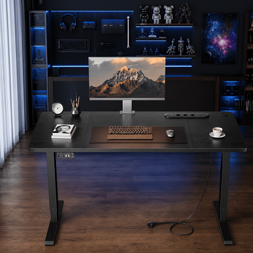 TEMU Bureau de gaming électrique réglable en hauteur avec ports de charge intégrés, plage de hauteur 100-160 cm, de poids 80 kg, bureau assis- pour