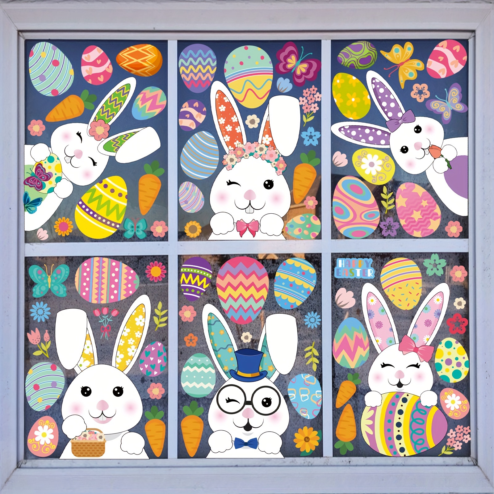 

9 Sheets Easter Window Clings, Watercolor Bunny And Egg Spring Decorations, Pvc Material, Double-sided Design, For Glass Windows, Home, Office, Classroom, And Shop Decor