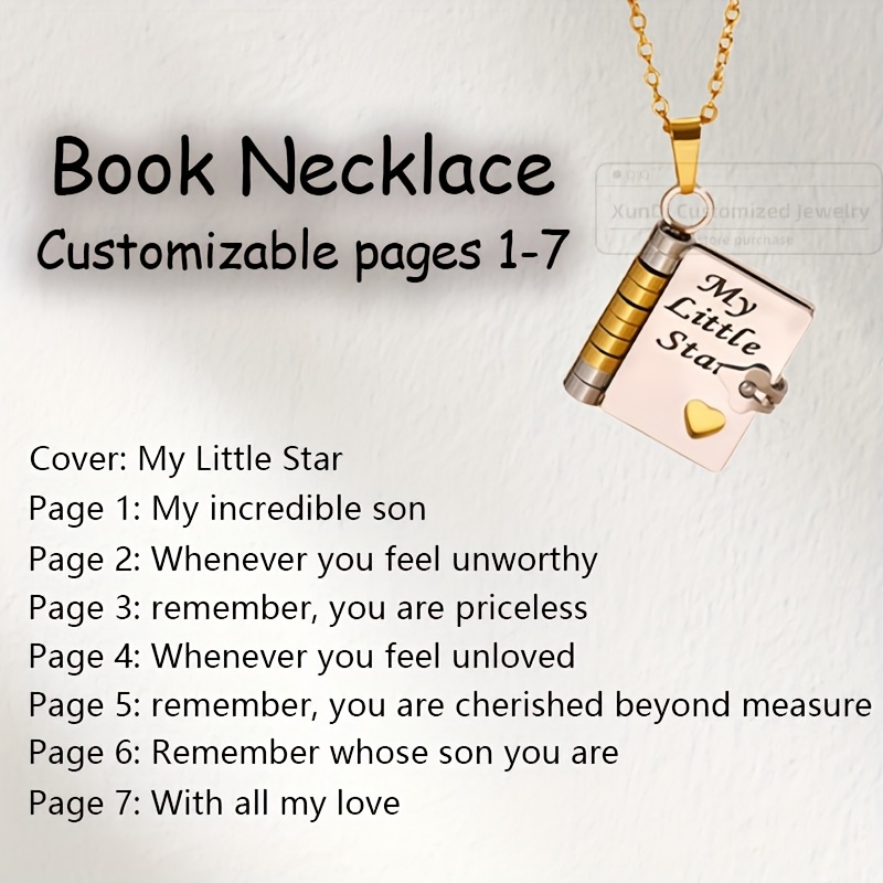 TEMU [Personalización] Collar para mujer con colgante de libro, soporta texto personalizado, foto, libro personalizado de 1 a 7 páginas, collar de