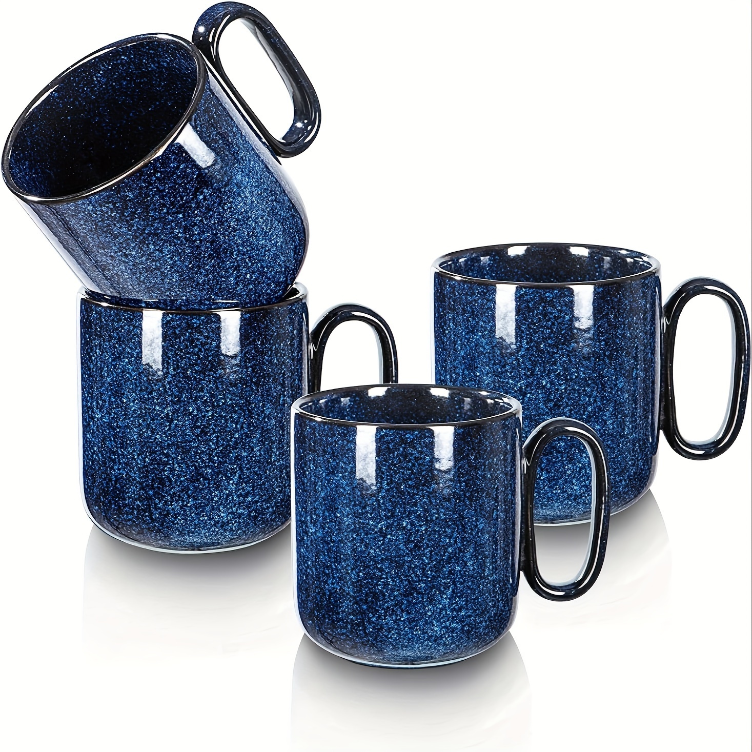 

4pcs Ceramic Coffee Mug Set - 18 Ounce Large Stoneware Mug - Unique Glazed Porcelain Mugs With Handle For Tea Coffee Latte Cocoa Milk (blue)