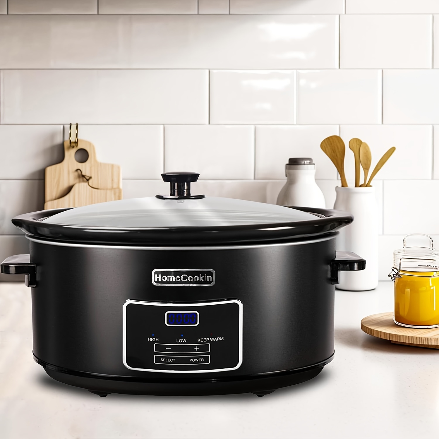 TEMU 7 Quart Programmable Slow Cooker, Gadget For , Black Stainless Steel