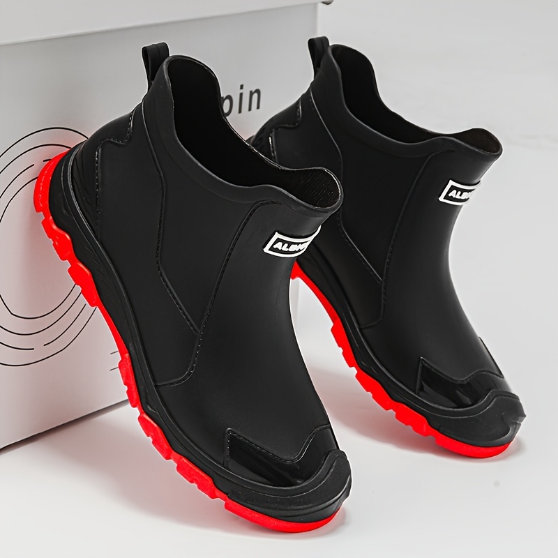 womens high quality rain boots black pvc red sole elastic Temu