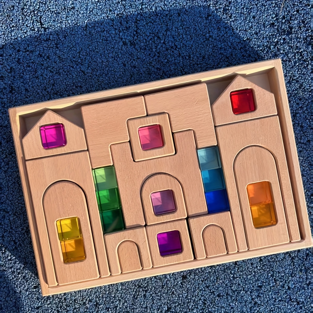 Image of Creative Acrylic Wooden Puzzle - Colorful Geometric Diy Assembly, Stacking Toy, Craft Kit, Transparent Acrylic, Home And Office Decorative Ornament
