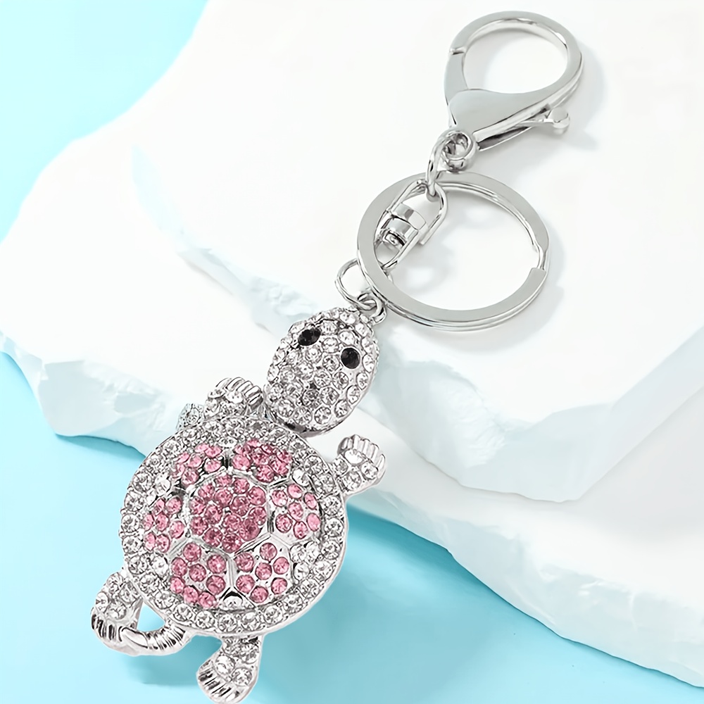 TEMU 1pc Full Rhinestone-encrusted Luxurious And Cute Car Keychain, Men's Keychain, Turtle Animal Pendant, Fashionable Rhinestone Turtle Keychain,