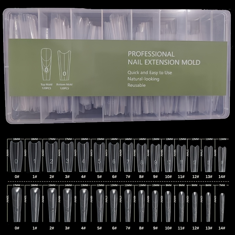 Image of 240pcs Coffin Almond Nails Double-sided Nail Form 15 Sizes Reusable Form Nail Art Extension Top Mold Bottom False Nails