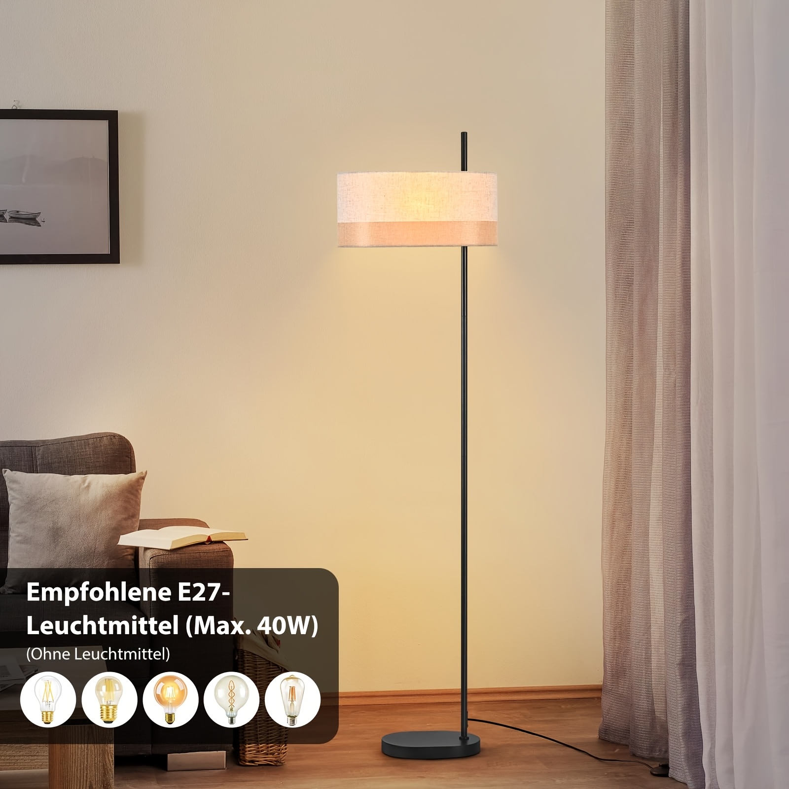 Image of Floor Lamp Office Floor Lamp Fabric Shade Floor Lamp Bedroom Lamp Rustic E27 Reading Lamp With Foot Switch For Office Sofa Study Room (light Bulb Not Included)