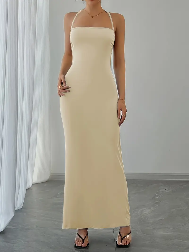 elegant spaghetti strap backless long slip dress polyester - Temu Mexico elegant spaghetti strap backless long slip dress polyester - Temu Mexico
