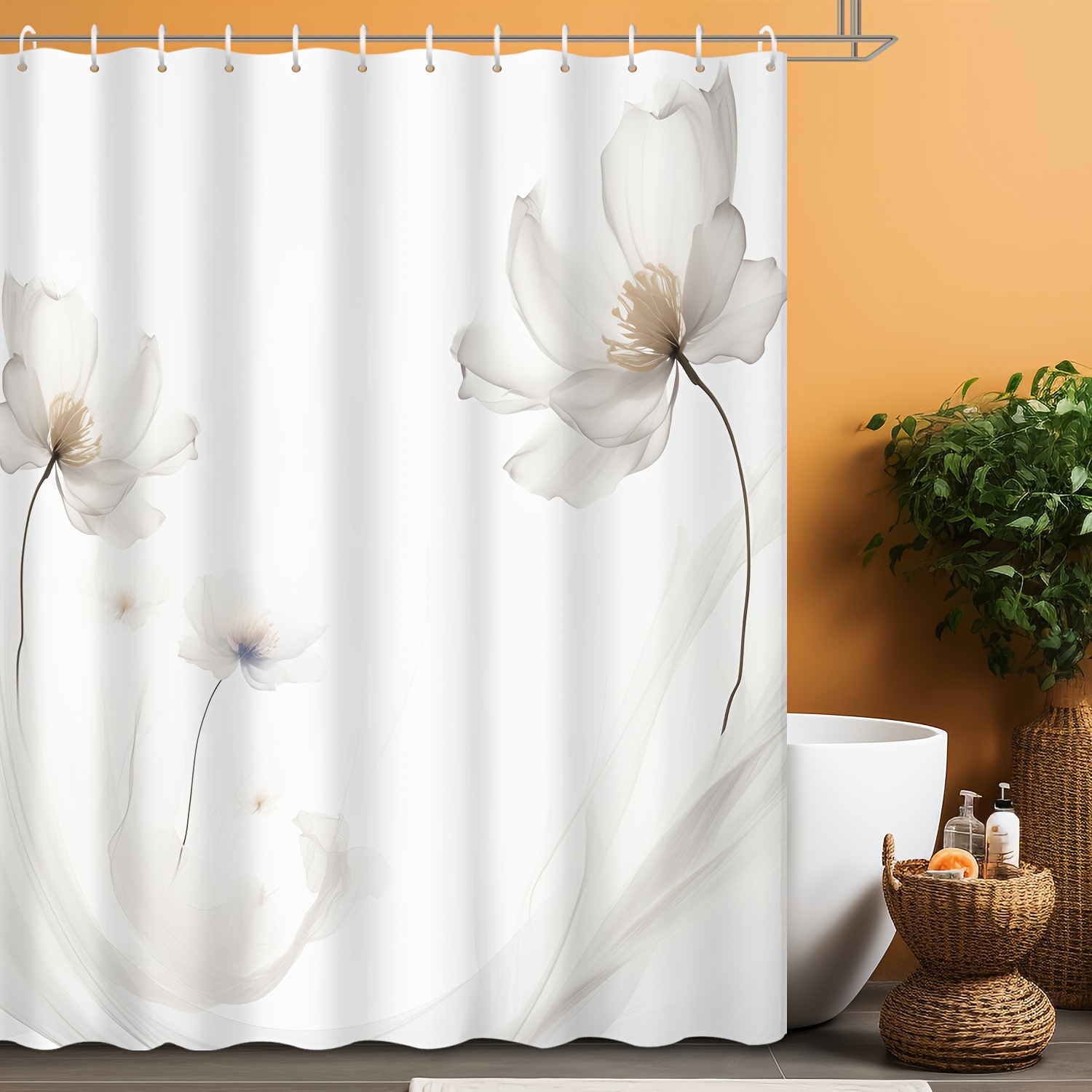 

1pc Floral Shower Curtain 72x72 Inches, Elegant Modern Simple Geometry Flower Print, Waterproof And Mildew Resistant, Perfect For Home, Hotel, And Apartment Bathroom Decor