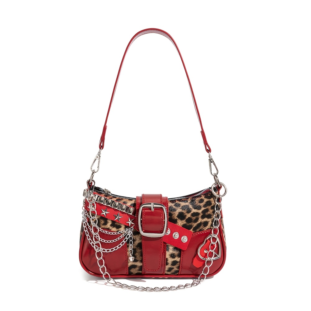 TEMU Bolso de mujer versátil y moderno, bolso de axila y diseño, estampado de leopardo y de cadena, al o de , para , fiestas, de la mejor , compras y