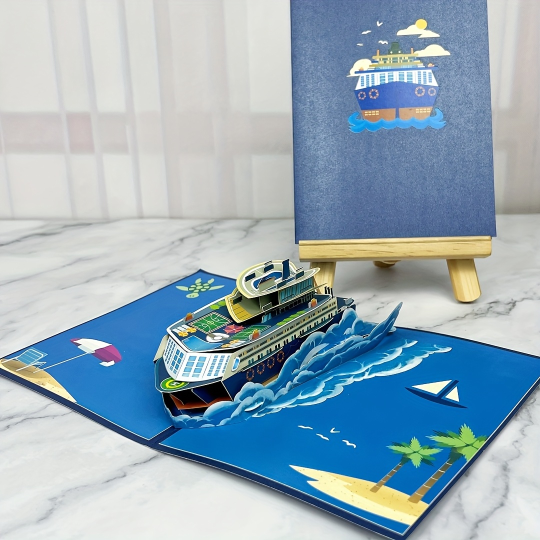 E-shop 1 Stück Handgemachte Pop-Up 3D Grußkarte mit Umschlag, Urlaubsschiff-Design, Geeignet für