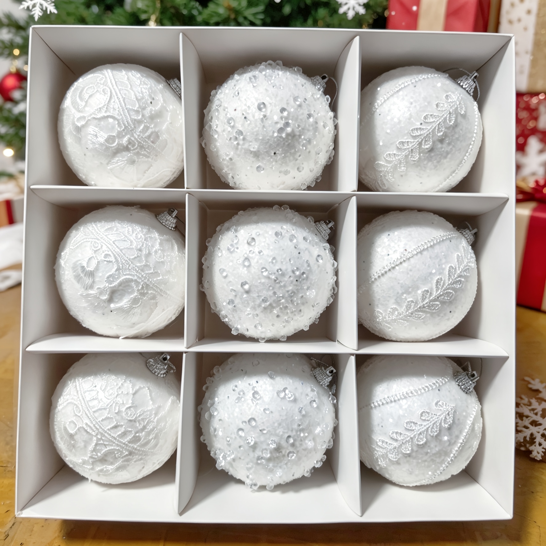 TEMU New Christmas Ornaments / Set Of 9 / 3.15 Inches / Exquisite Gift Box Decoration, Perfect Christmas Decor For Christmas Tree, Christmas Ornament
