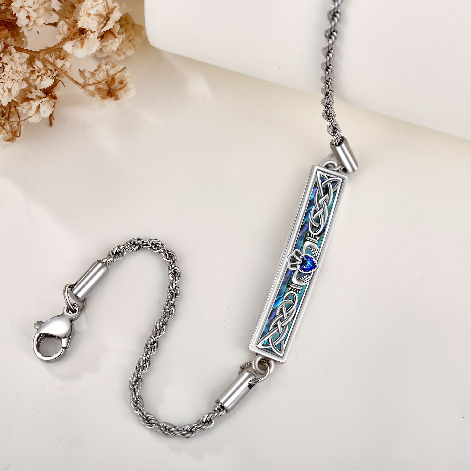 S925 Sterling Silver Claddagh Bracelet with Abalone