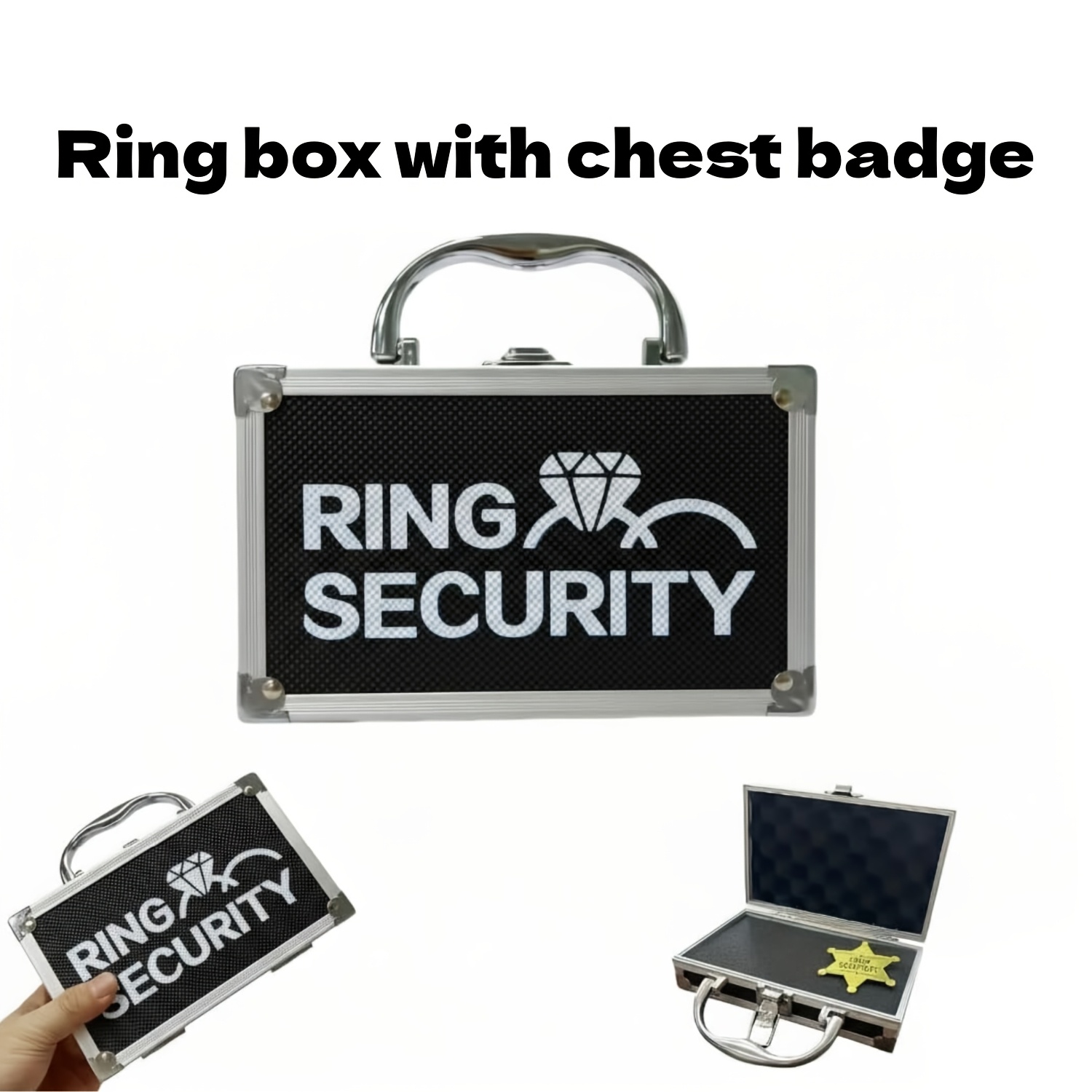 TEMU Ensemble Boîte de Transport de Bague de Mariage de Sécurité, Étui Portable avec Badge en Métal, Idéal pour Transporter des Cadeaux, des Bijoux,