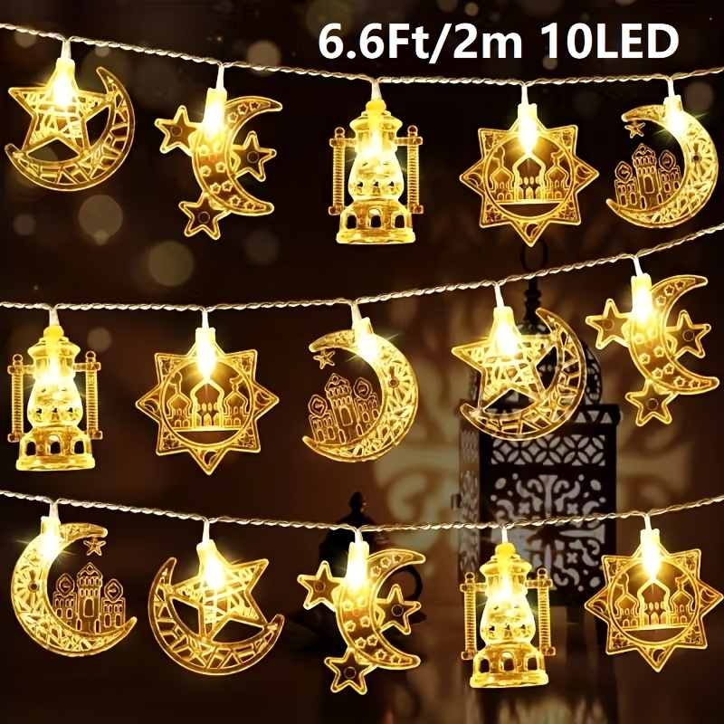 led ramadan lights moon and star led string lights for indoor wall decor islamic kerosene lantern chandelier muslim   decoration aa battery powered battery not included 6 6ft 2m or 9 8ft  