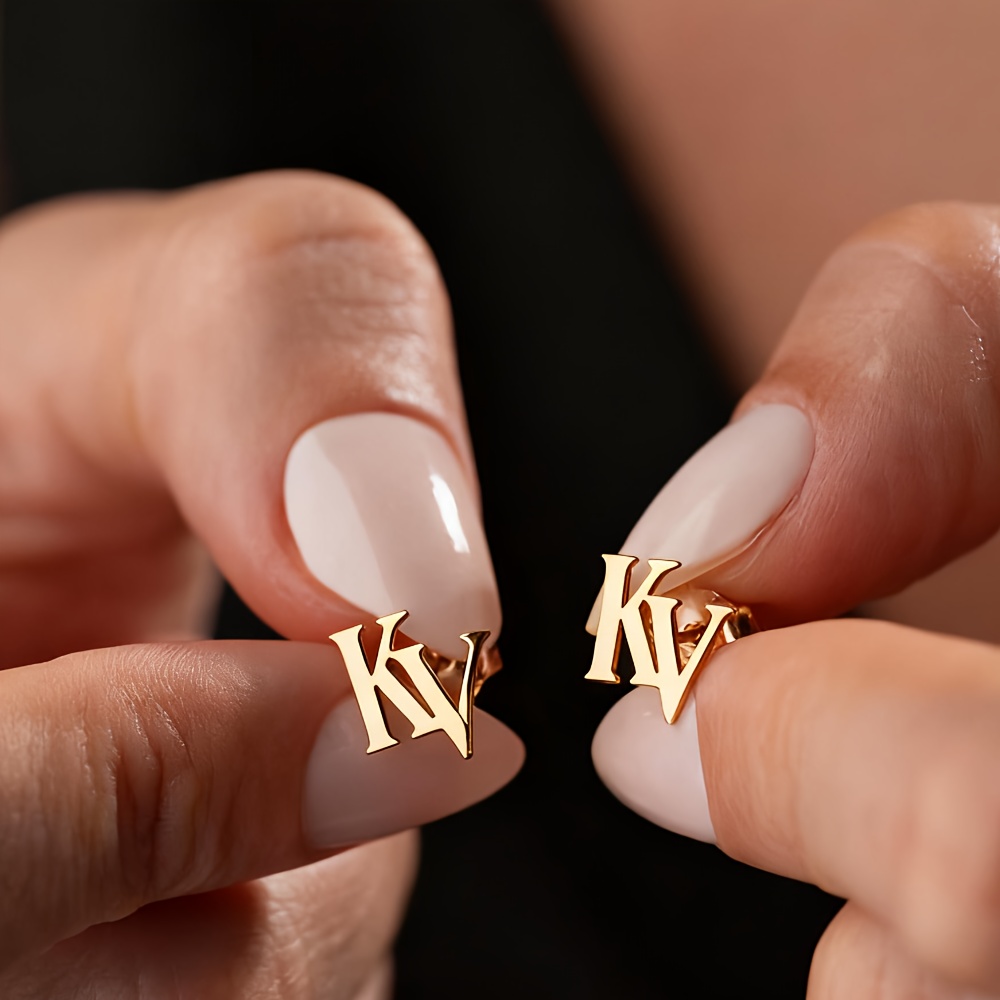 TEMU [customized] Personalized Double Initial Earrings, Ear Studs, Letter Earrings, Custom 2-letter Earrings, Suitable For Daily Holiday Party