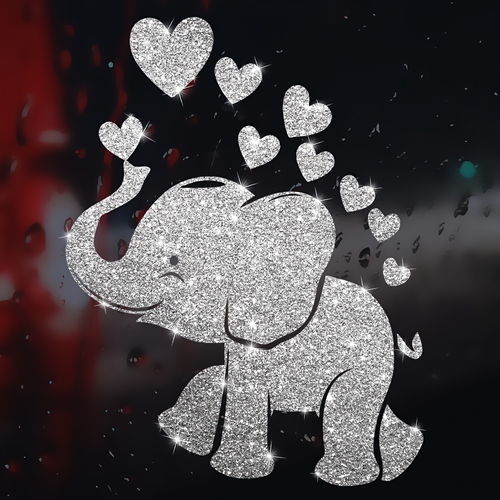 Image of Shiny Elephant Love Pattern Wall Sticker Suitable For Home Windows, Glass, Vanity Mirror, Farmhouse Wall Decals, Bedroom Door Stickers, Kitchen, Refrigerator, Laptop Cartoon Decorative Glass Decals