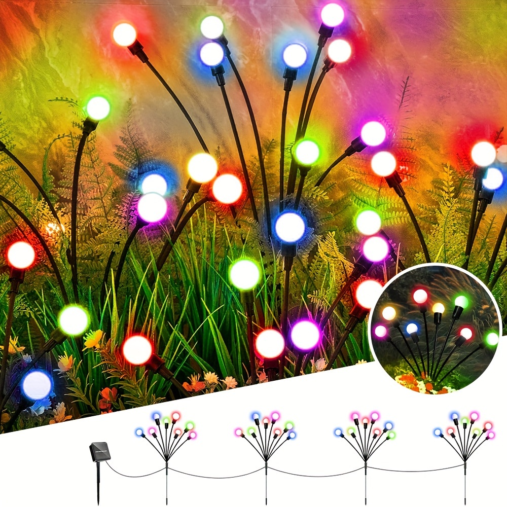 4pack Solar Garden Lights With 32 Led Lights, Firefly Floor Lights, Ipx4 Outdoor Decorative Led Lights, Garden Decorative Ball Lights Garden Lights Holiday Party Christmas Day Dance Lighting Decorate