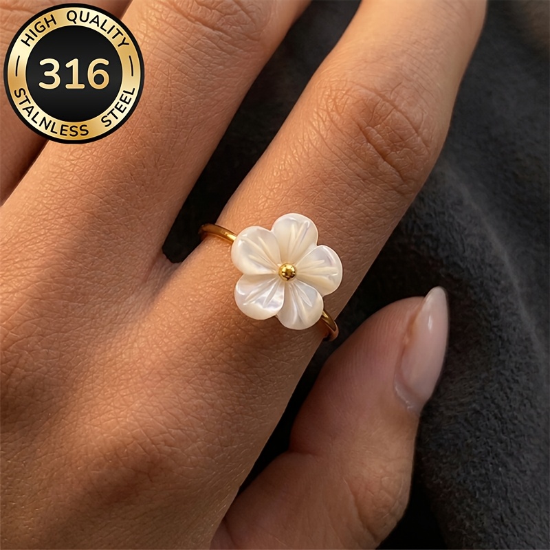 Image of Dainty Flower Ring For Women - Minimalist Golden Stainless Steel Floral Band, Adjustable Niche Design Flower Jewelry For Daily Wear