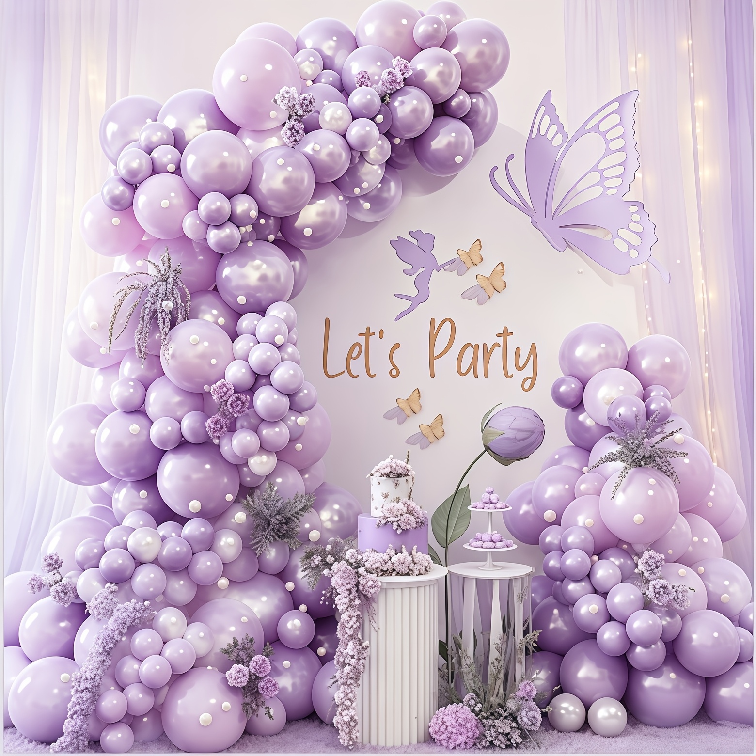 TEMU Valentine's Day, Halloween, Christmas, Thanksgiving 206pcs Diy Balloon Set With Decorative Pearls. 100pcs Latex Balloons In Purple And White: