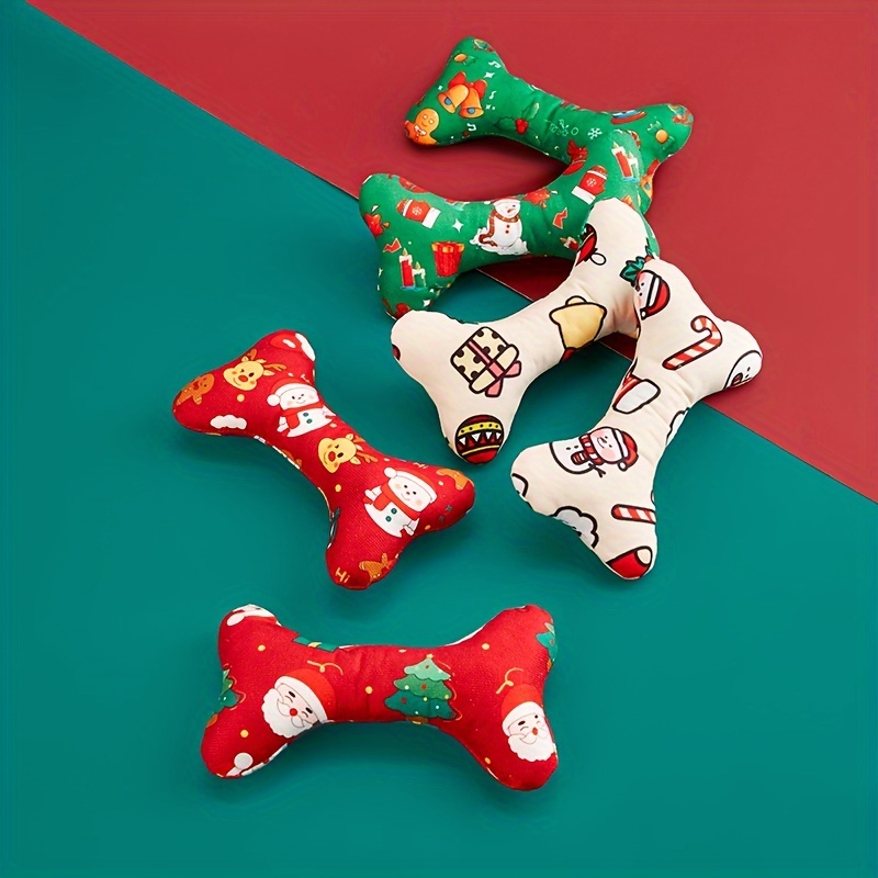 1pc Pet Plush Toy Christmas Bone Birthday Bone Cat Dog Wear-resistant Chew Toy Sound Toy Christmas Birthday Party Toy Healthy Play