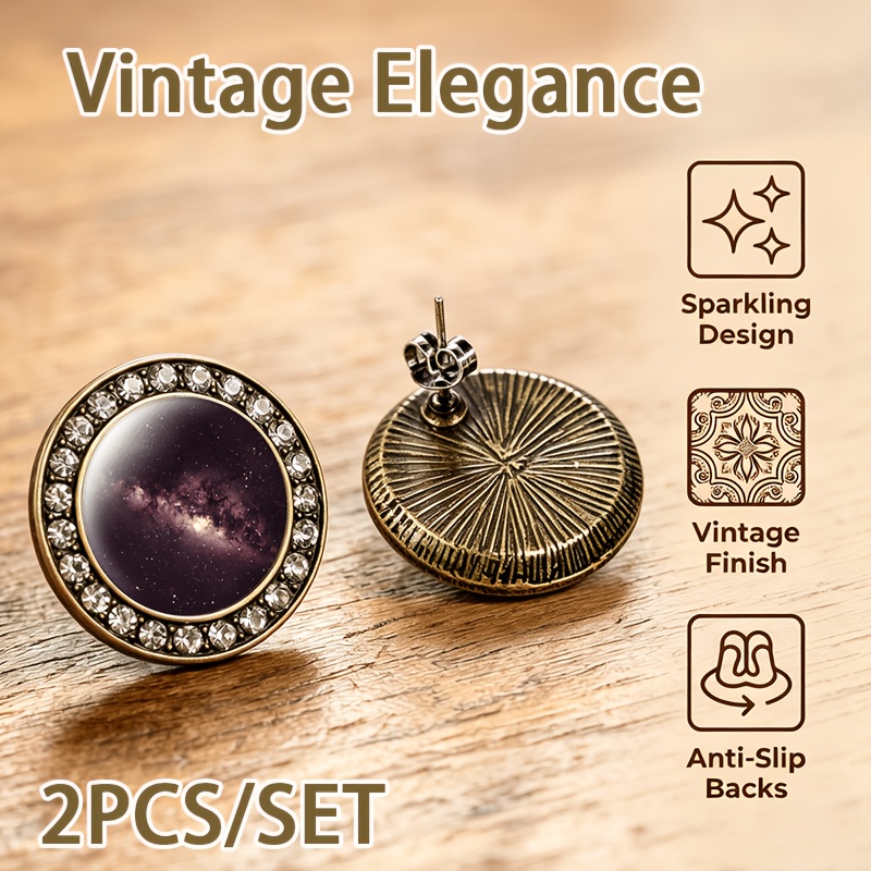 2pcs Starry Sky Glass-Inlaid Stud Earrings