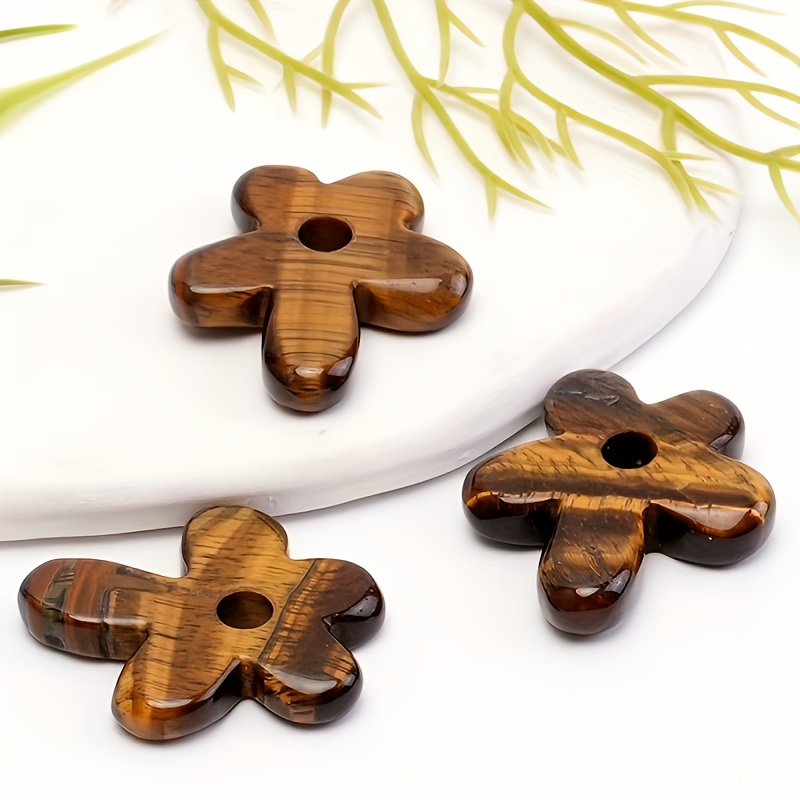 4pcs Natural Stone Hand-Carved Flower Pendants for Jewellery Making