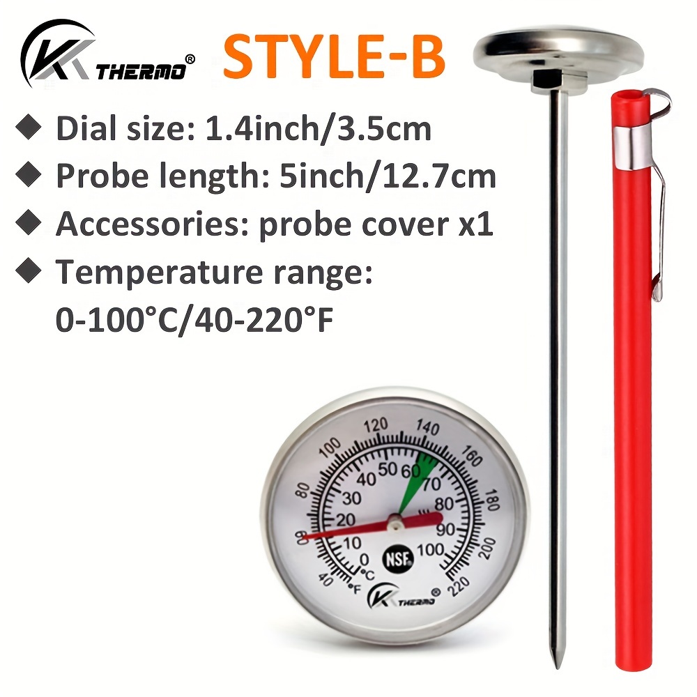 1pc, Food Thermometer 0-100°c/40-220°f, 1.4inch/ Dial Size, Stainless Steel Probe And Pc Lid, Instant Read Thermometer No-battery, Meat Thermometer For Grilling Drinks Water Tools