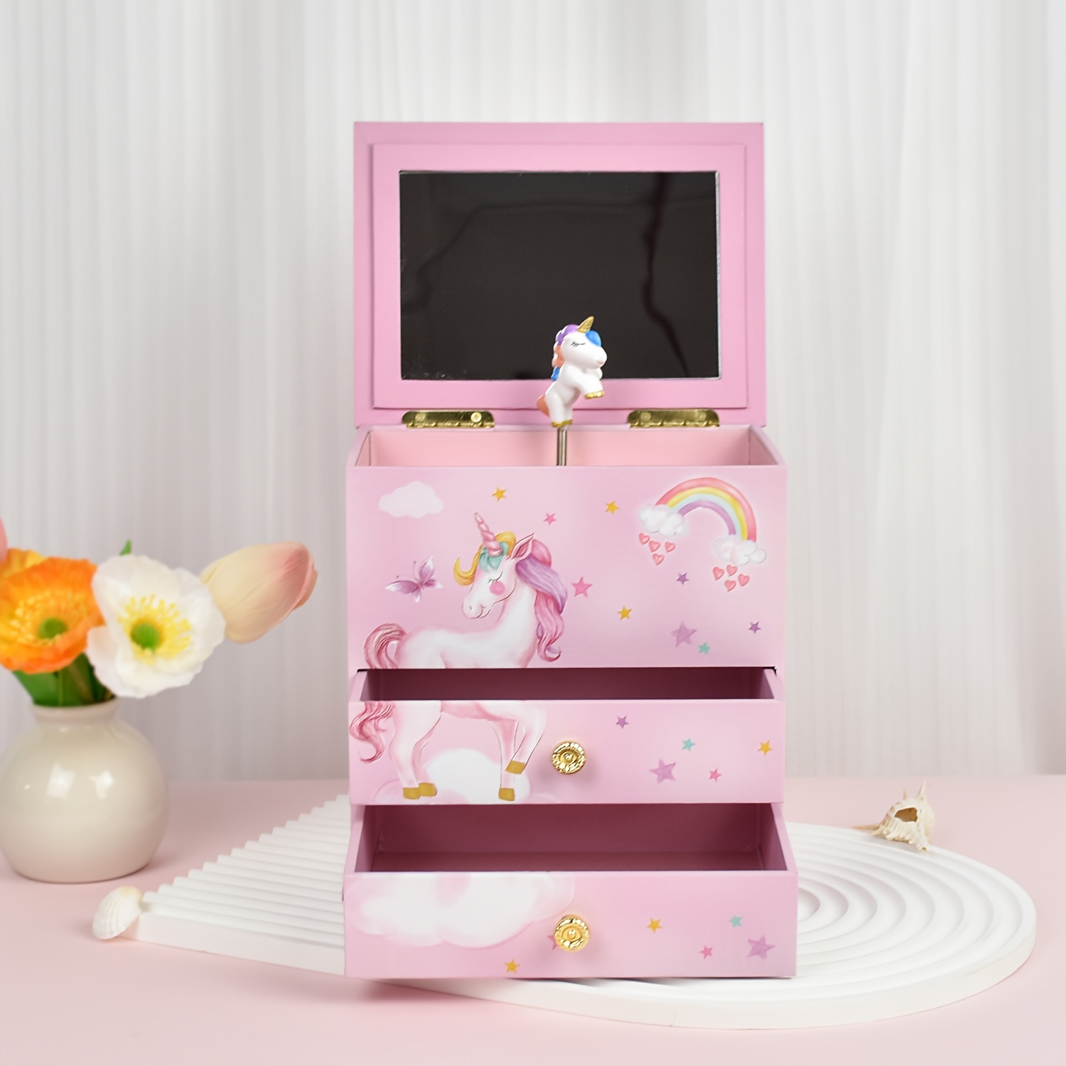 joyero musical gran capacidad espejo maquillaje organizador Temu