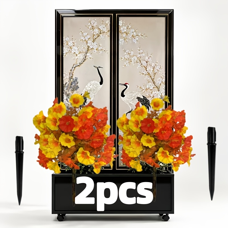 TEMU 2pcs Large Outdoor Simulation Orange Artificial Flowers With Ground Stakes, Suitable For Indoor And Outdoor Home Decoration, Wedding